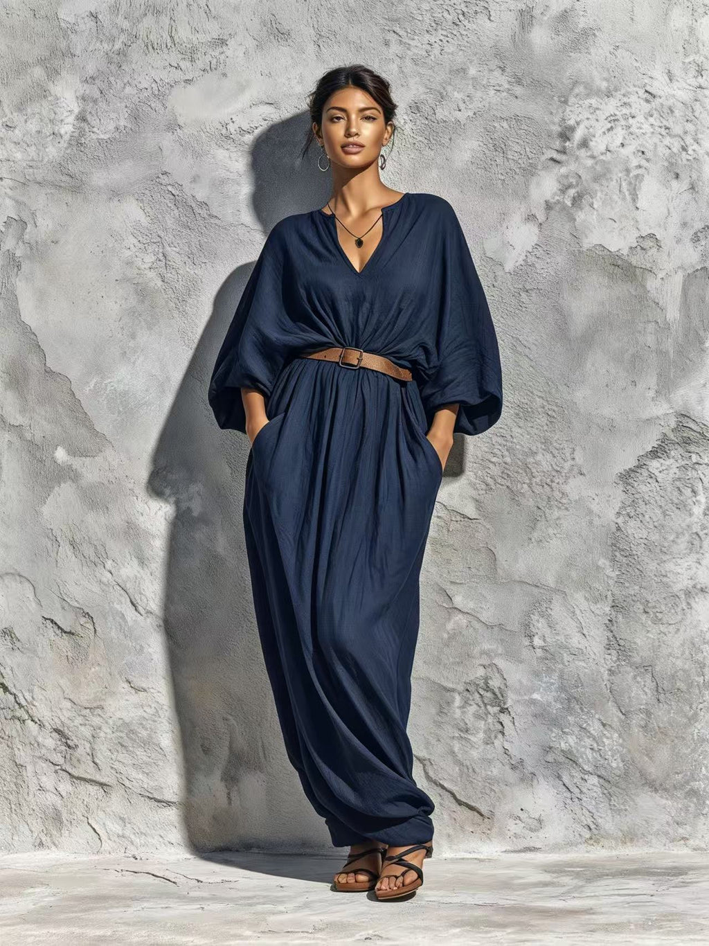 V-Ausschnitt Batwing-Ärmel Kleid – Bild 9 | LuxeStyle