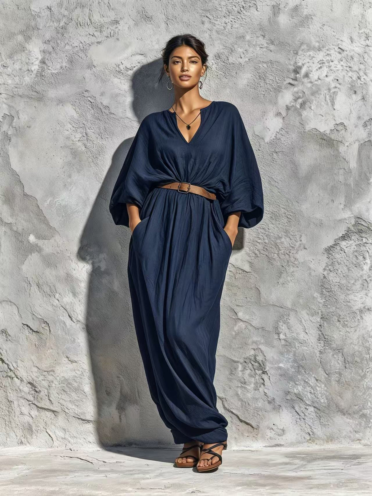 V-Ausschnitt Batwing-Ärmel Kleid – Bild 9 | LuxeStyle