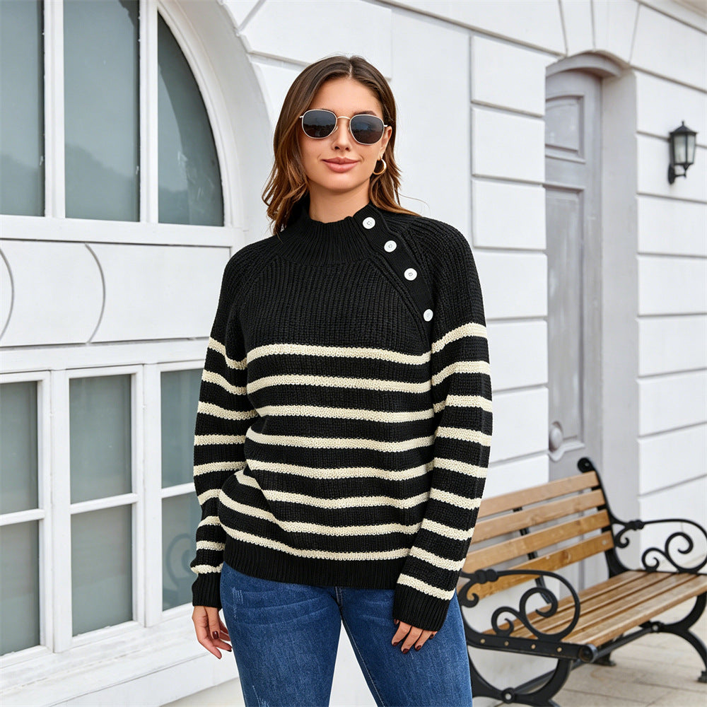 Gestreifter Rollkragenpullover für Damen (Plus Size)