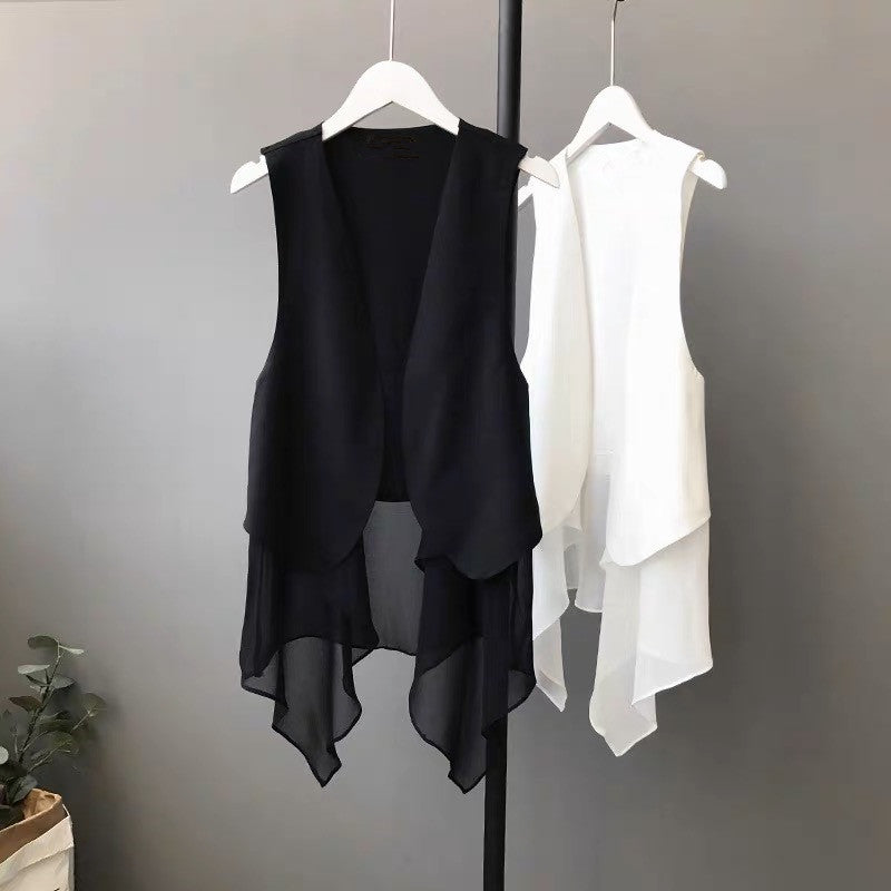 Ärmellose Chiffon-Weste im Korea-Stil