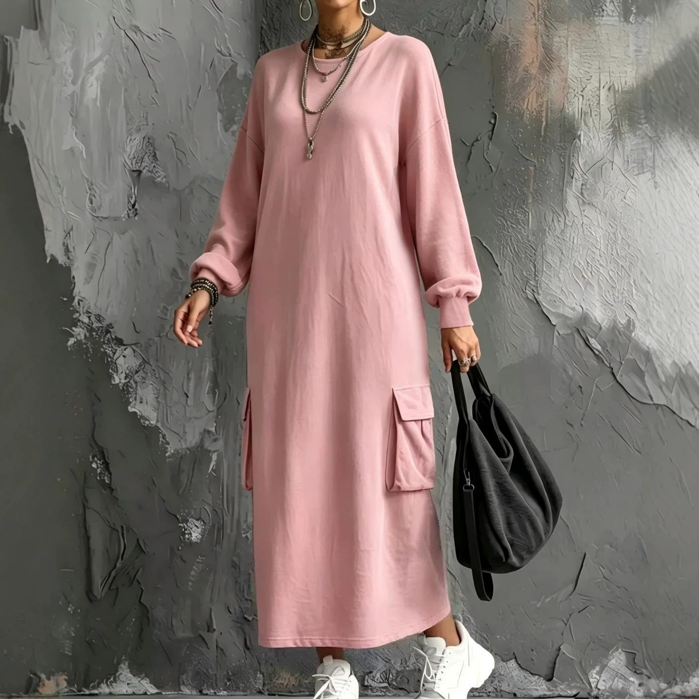 Lässiges Hoodie-Kleid mit langen Ärmeln