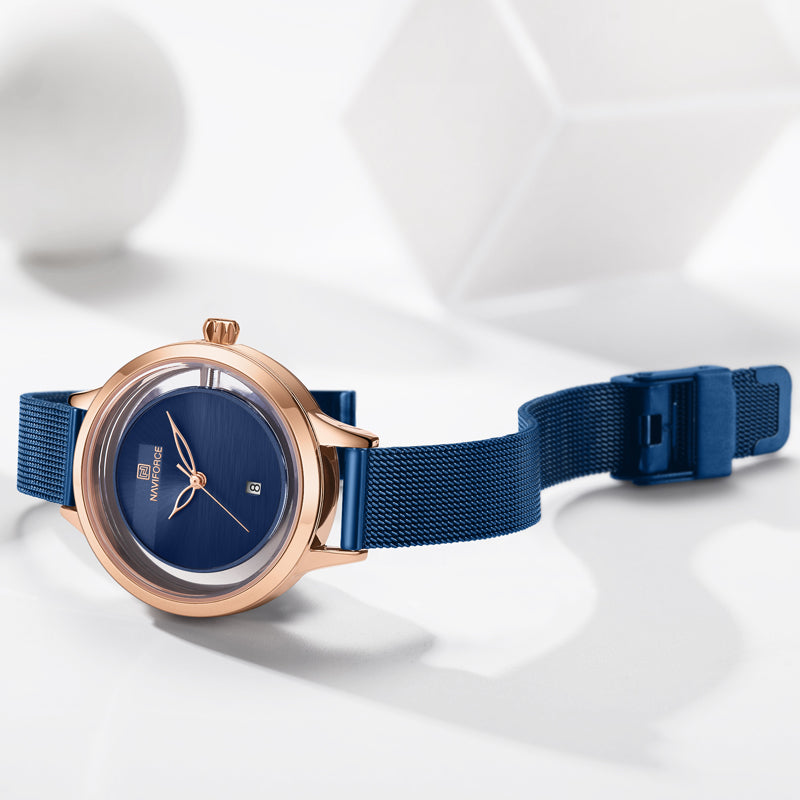 Damen-Quarzuhr mit Kalender und Milanaise-Armband – Bild 3 | LuxeStyle