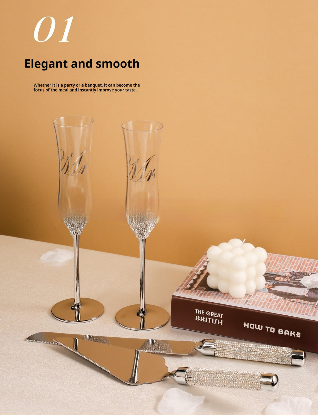 Champagnerglas-Set mit Tortenmesser & Schaufel – Bild 4 | LuxeStyle