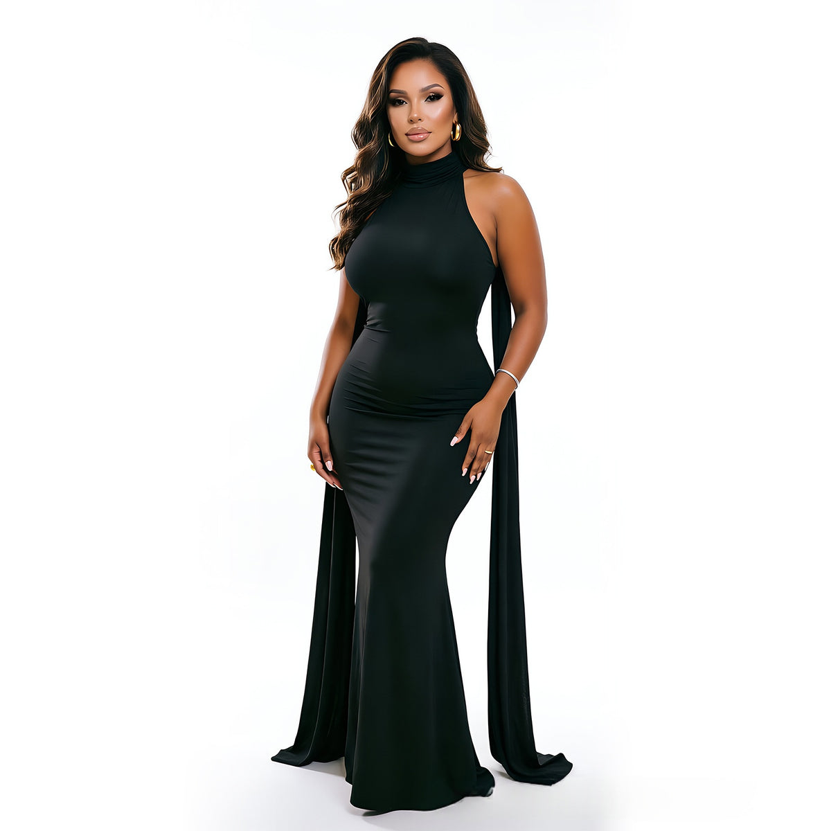 Figurformendes Slim-Fit Kleid mit Cape – Bild 2 | LuxeStyle