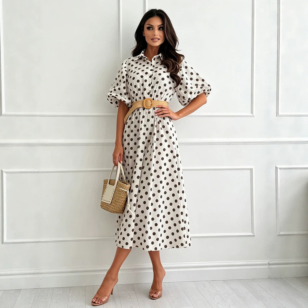 Midi-Kleid mit Tupfen und Dreiviertelärmeln