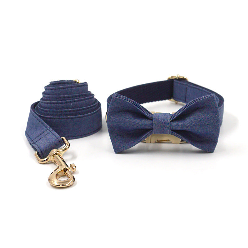 Halsband-Set "Deep Denim" mit Leine & Fliege | LuxeStyle