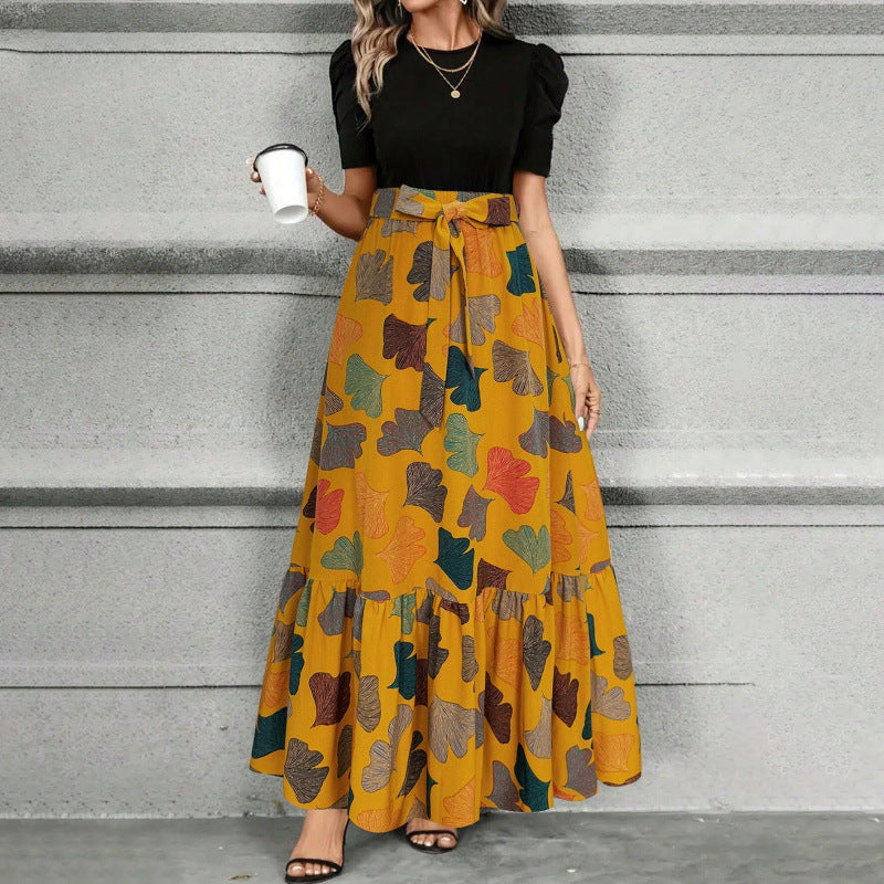 Langes bedrucktes Kleid mit Rundhalsausschnitt – Bild 9 | LuxeStyle