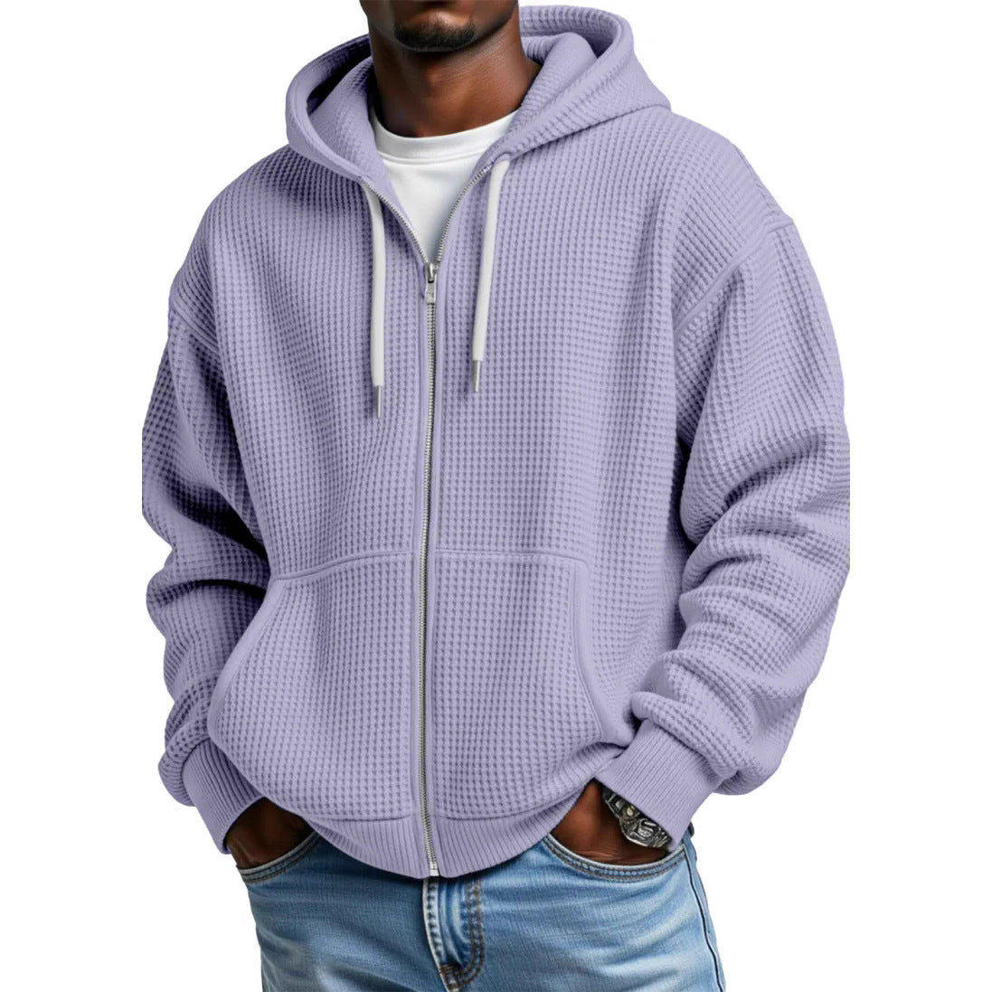 Herren Loose-Fit Kapuzenjacke Waffelpiqué – Bild 5 | LuxeStyle