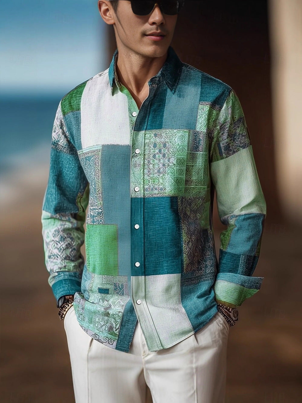 Herren Langarmshirt mit geometrischem Farbblock-Design – Bild 5 | LuxeStyle