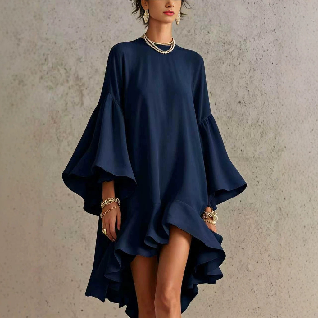 Asymmetrisches Chiffonkleid mit Puffärmeln – Bild 5 | LuxeStyle