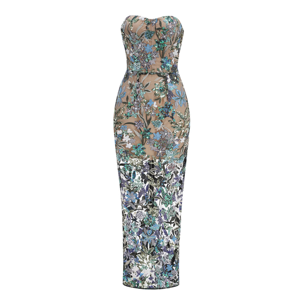 Besticktes, trägerloses Maxikleid mit Blumenmuster – Bild 7 | LuxeStyle
