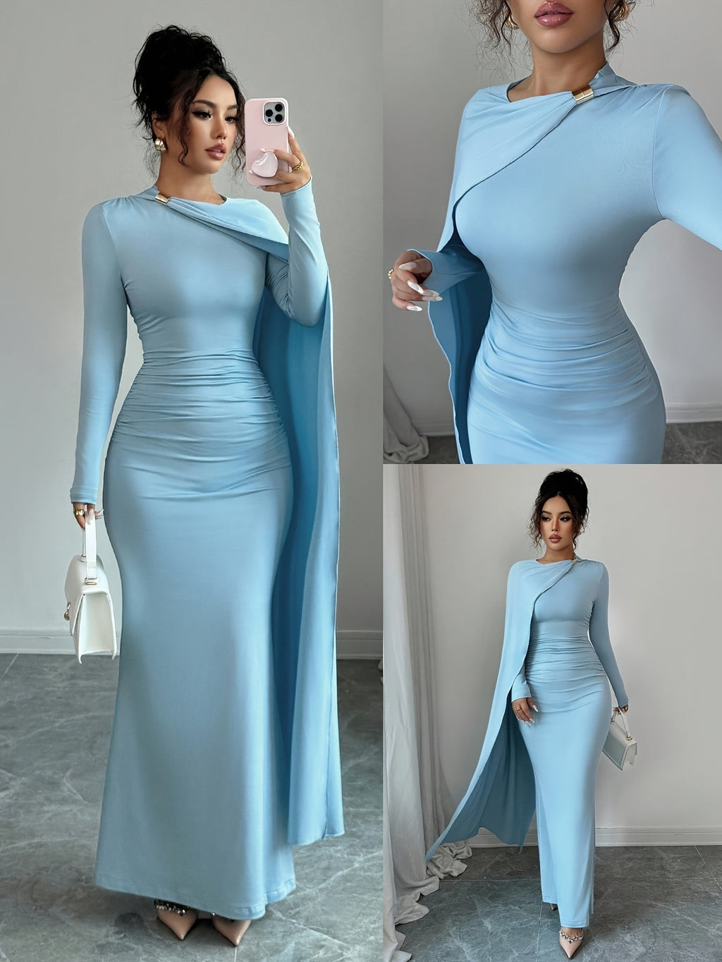 Elegantes himmelblaues Herbst-/Winterkleid – Bild 2 | LuxeStyle