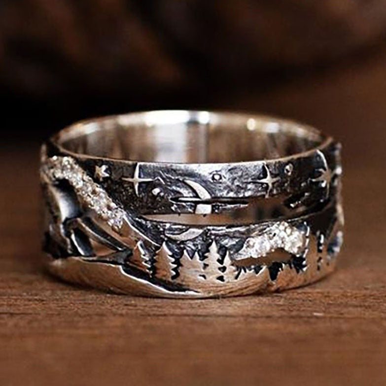 Vintage Partner-Ring Bär Naturlandschaft