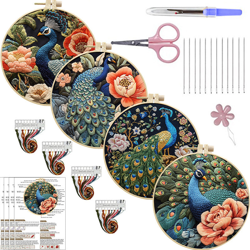 Stickerei-Set Pfau 20 cm Ring | LuxeStyle