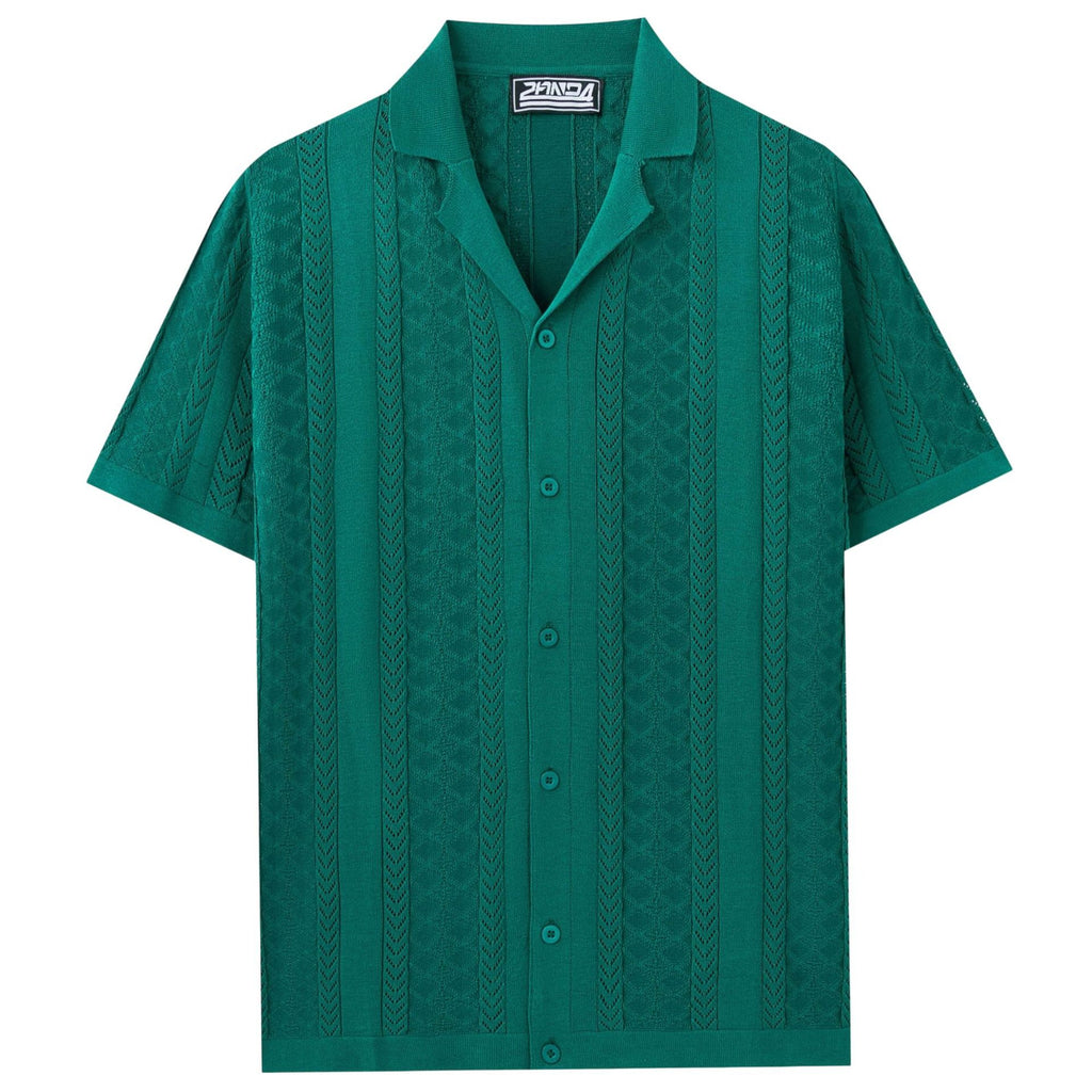Herren-Strickhemd «Amalfi» · Ajour-Knit, Camp-Kragen
