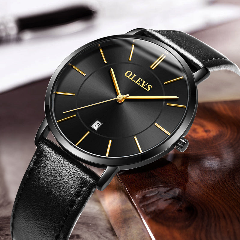 Herren-Armbanduhr Leder Sport Quarz Datum