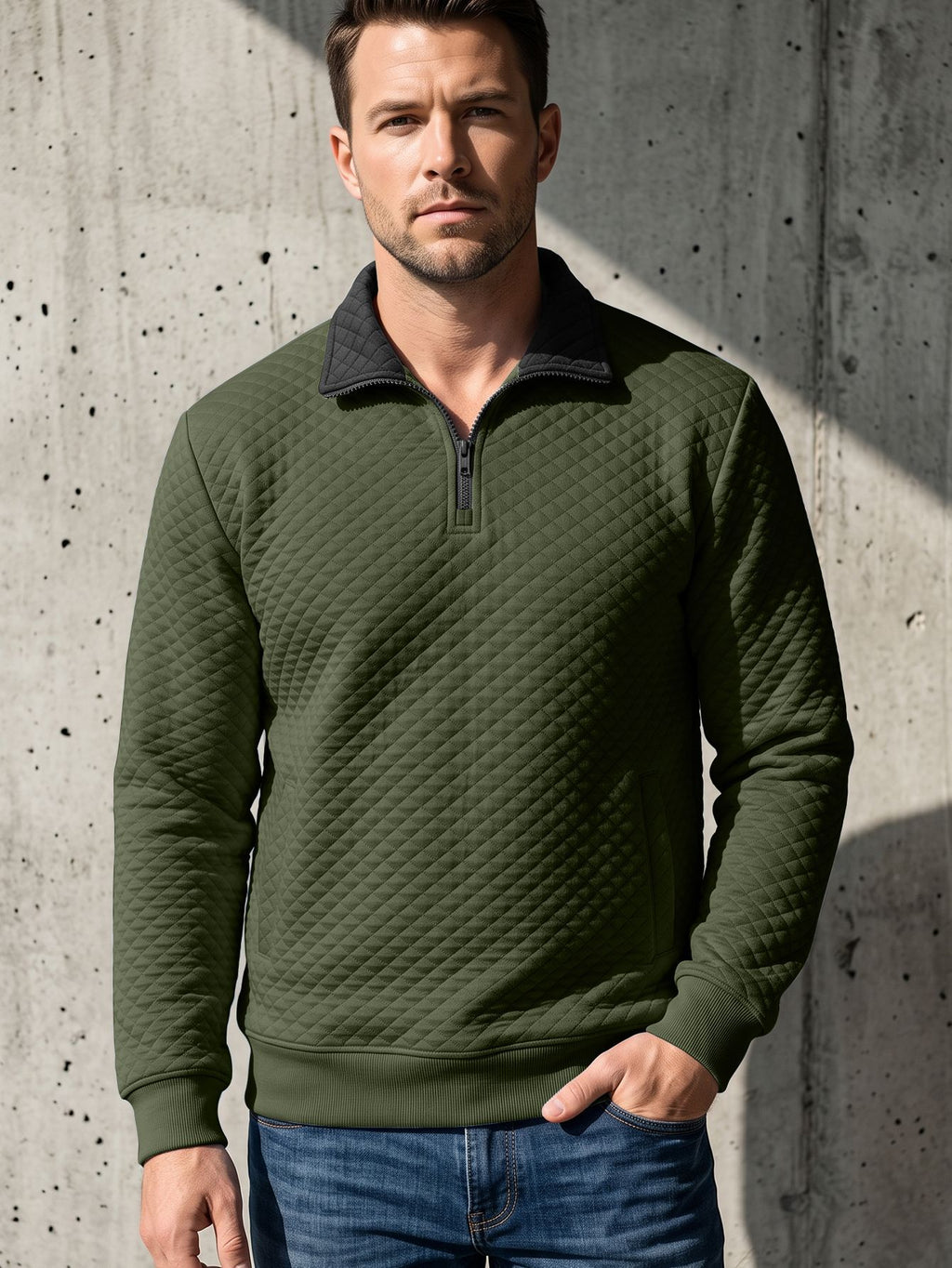 Herren Diamond-Check Half-Zip Sweatshirt