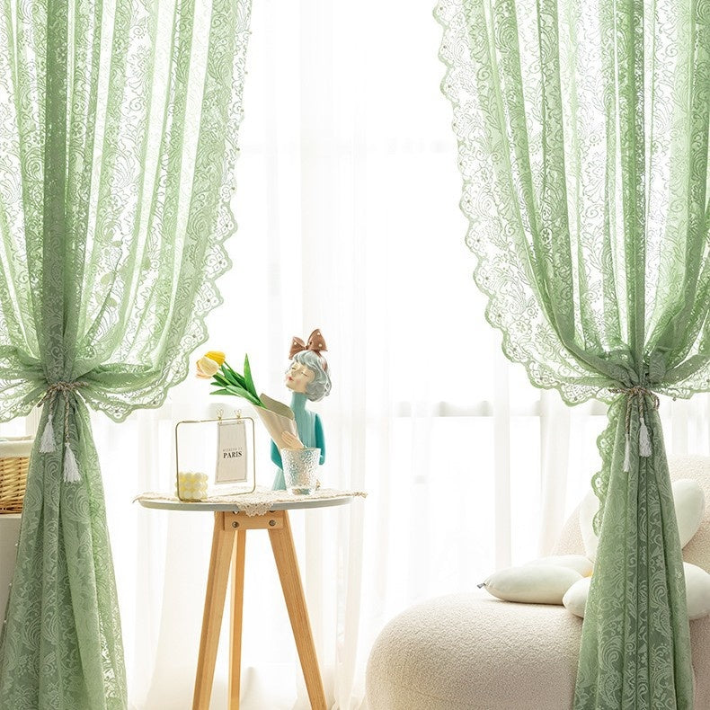 Vintage Vorhang mit Spitze und Perlen