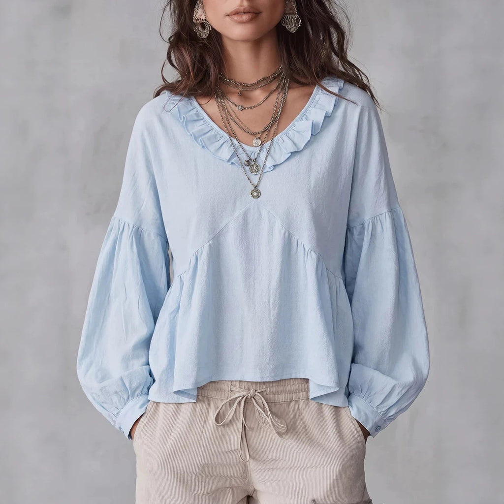 Vintage Bluse mit V-Ausschnitt und Spitze