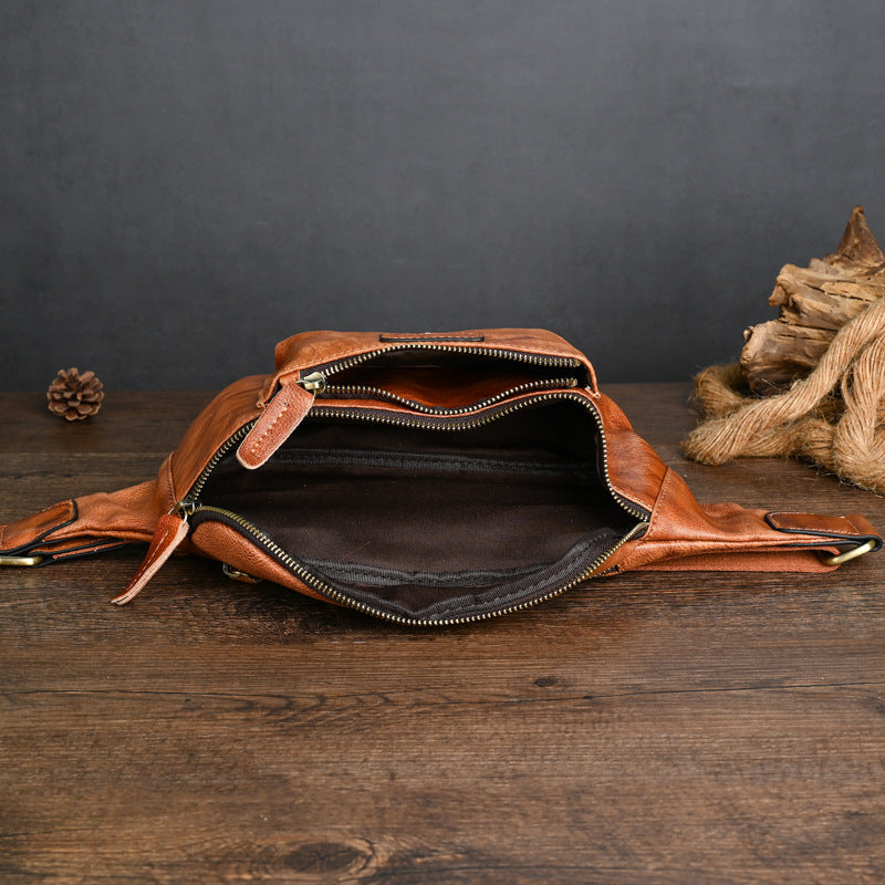 Retro-Brusttasche aus echtem Leder