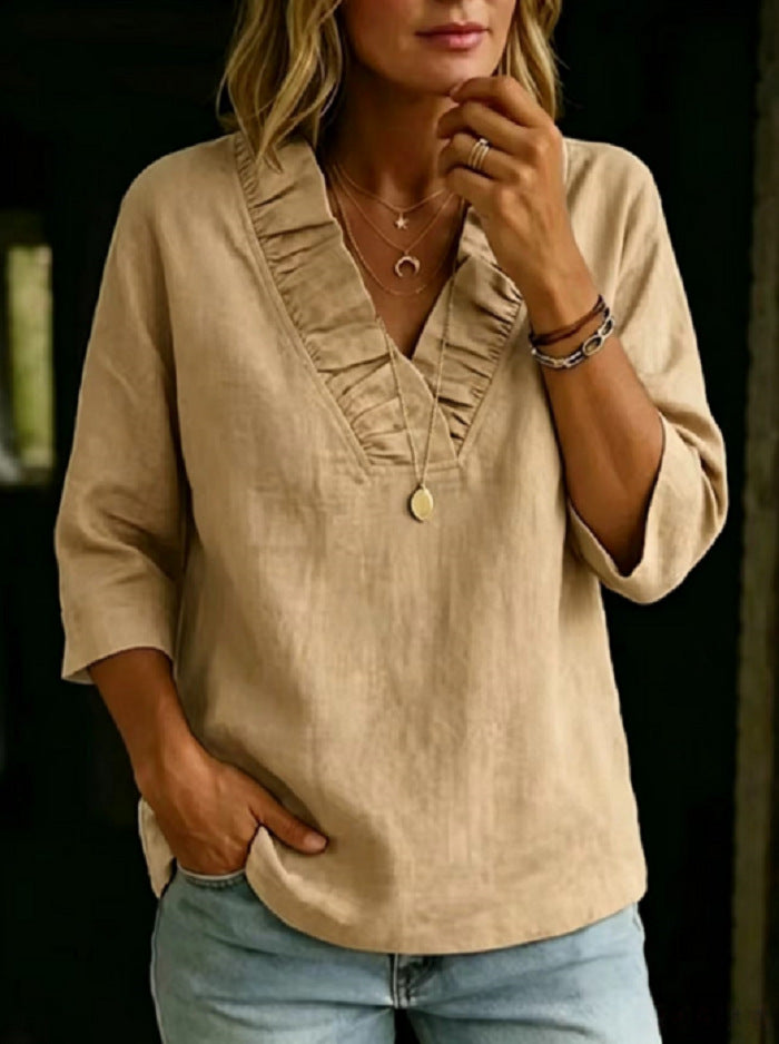 Damen Bluse aus Baumwoll-Leinen-Mix