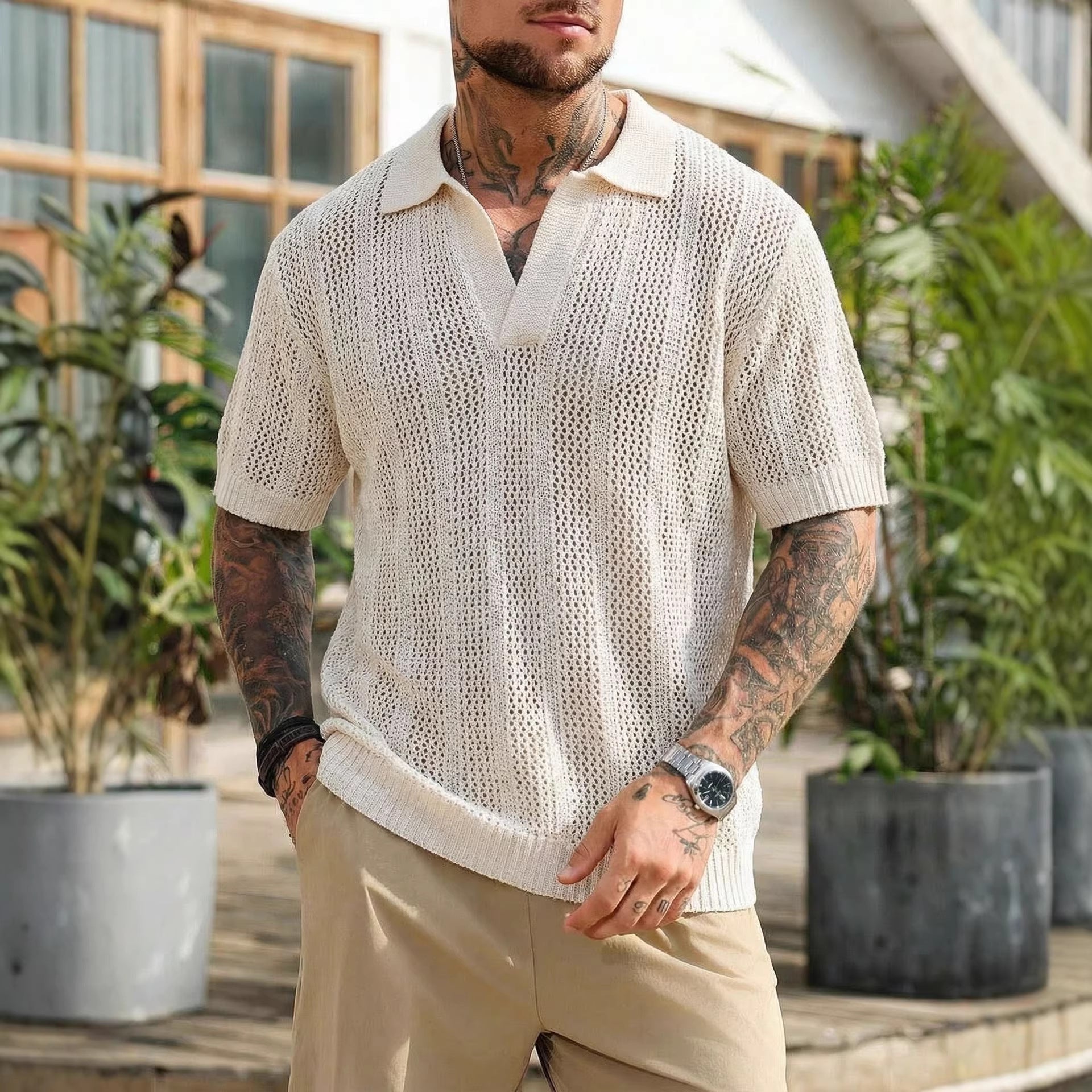 Strickpullover Kurzarm im Relaxed Fit