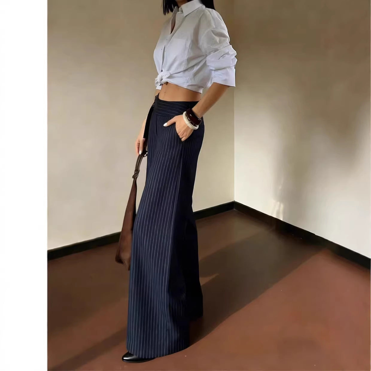 Damen Pinstripe Wide Leg Hose