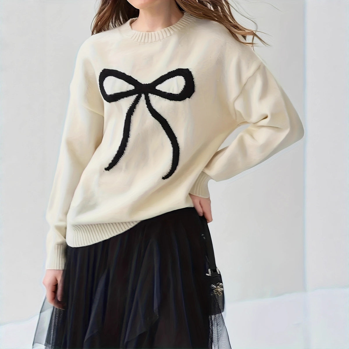 Champagnerfarbenes Langarm-Top im koreanischen Stil – Bild 1 | LuxeStyle