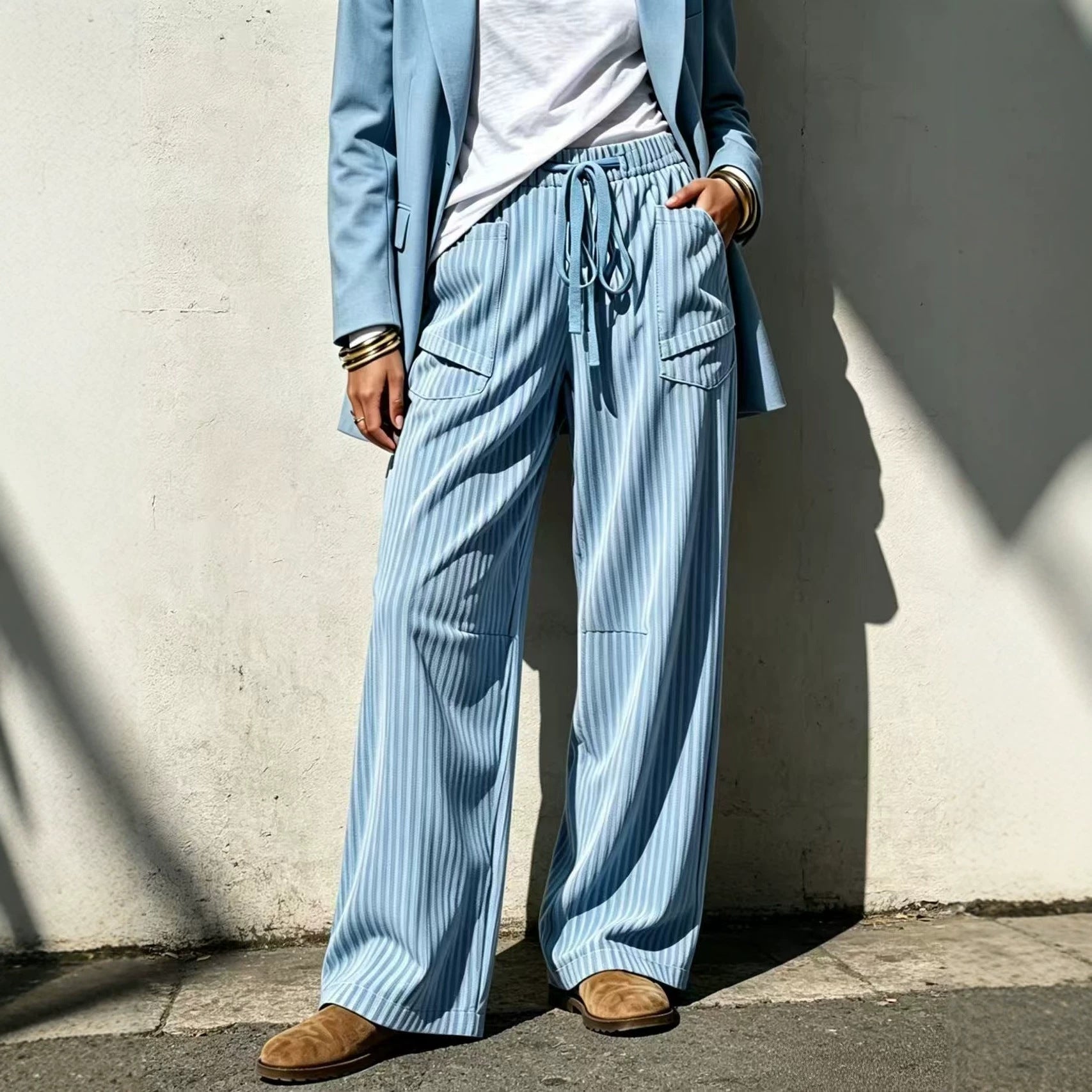 Loose-Fit Wide Leg Hose mit Kordelzug
