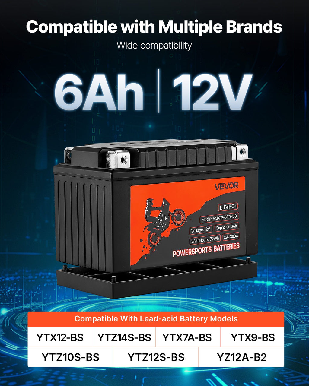 Motorradbatterie 12V 6Ah YTX12-BS