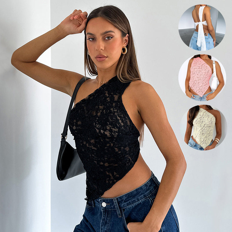 Lace Backless Top mit asymmetrischem Ausschnitt