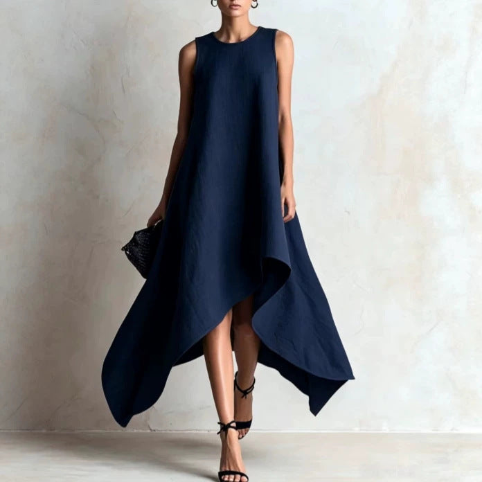 Asymmetrisches Leinenkleid ohne Ärmel – Bild 3 | LuxeStyle