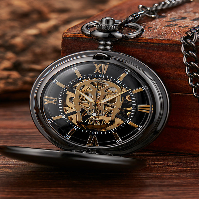 Retro-Skelett-Taschenuhr mit Klappdeckel