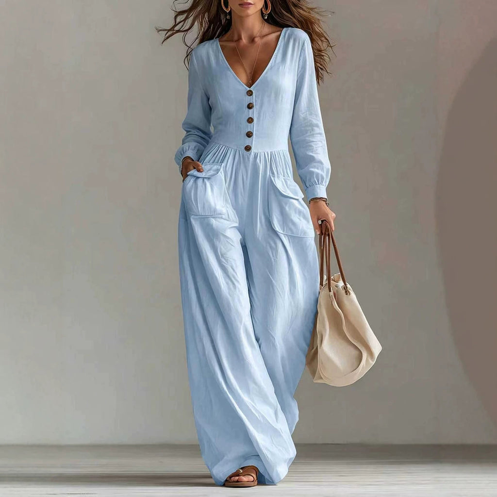 Eleganter Langarm-Jumpsuit mit weitem Bein