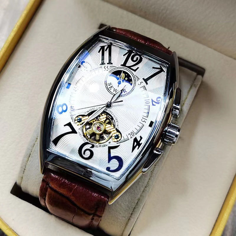 Wasserdichte Tonneau-Herrenuhr mit Lederarmband – Bild 5 | LuxeStyle
