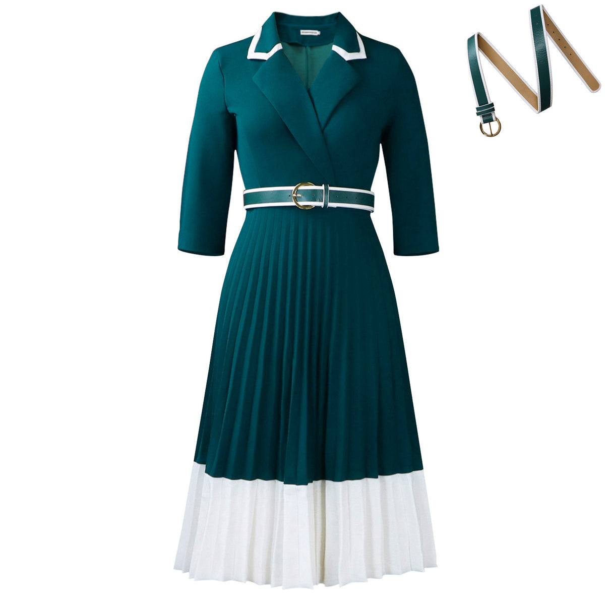 Color-Block Plisseekleid mit langen Ärmeln – Bild 3 | LuxeStyle