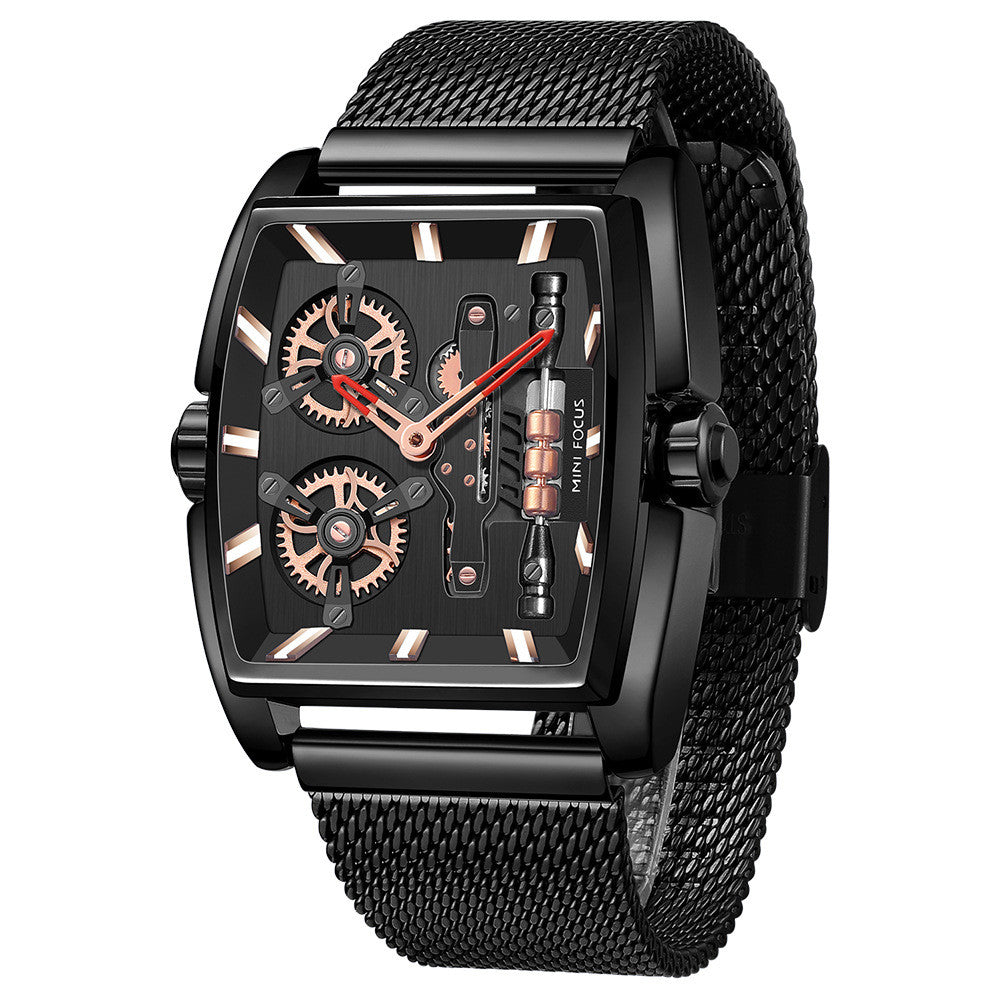 Herren-Quarzuhr mit Stahlgeflechtarmband – Bild 2 | LuxeStyle