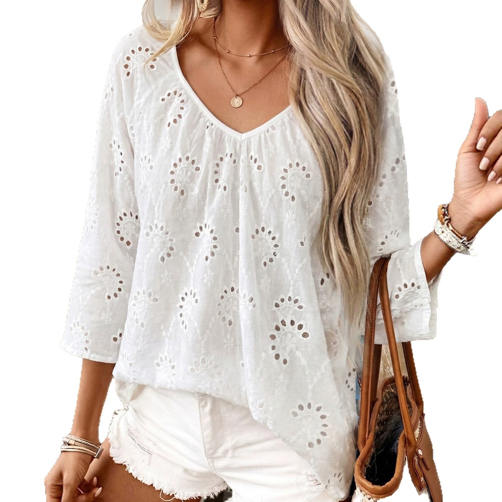 Elegantes Langarmshirt mit Lochstickerei