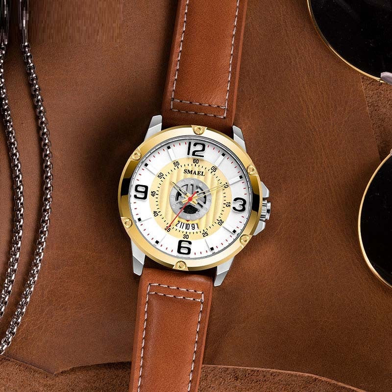 Quarz-Herrenuhr mit Lederarmband und Kalender – Bild 8 | LuxeStyle