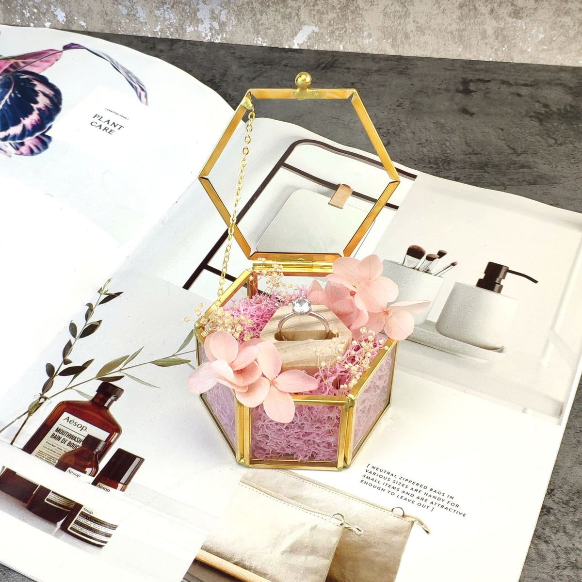 Hexagonale Glasbox für Schmuck und Ringe | LuxeStyle