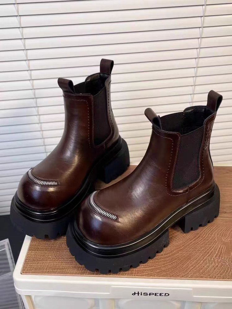 Vintage Platform Chelsea Boots mit Zier-Reissverschluss
