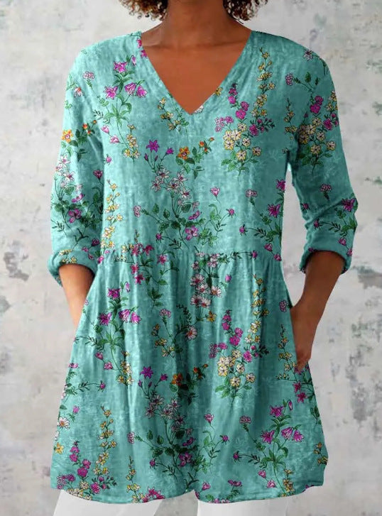 Blumen Midi-Kleid mit V-Ausschnitt – Bild 10 | LuxeStyle