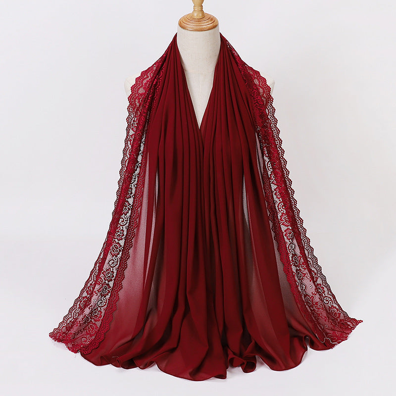 Schal aus Chiffon mit Spitzenabschluss | LuxeStyle