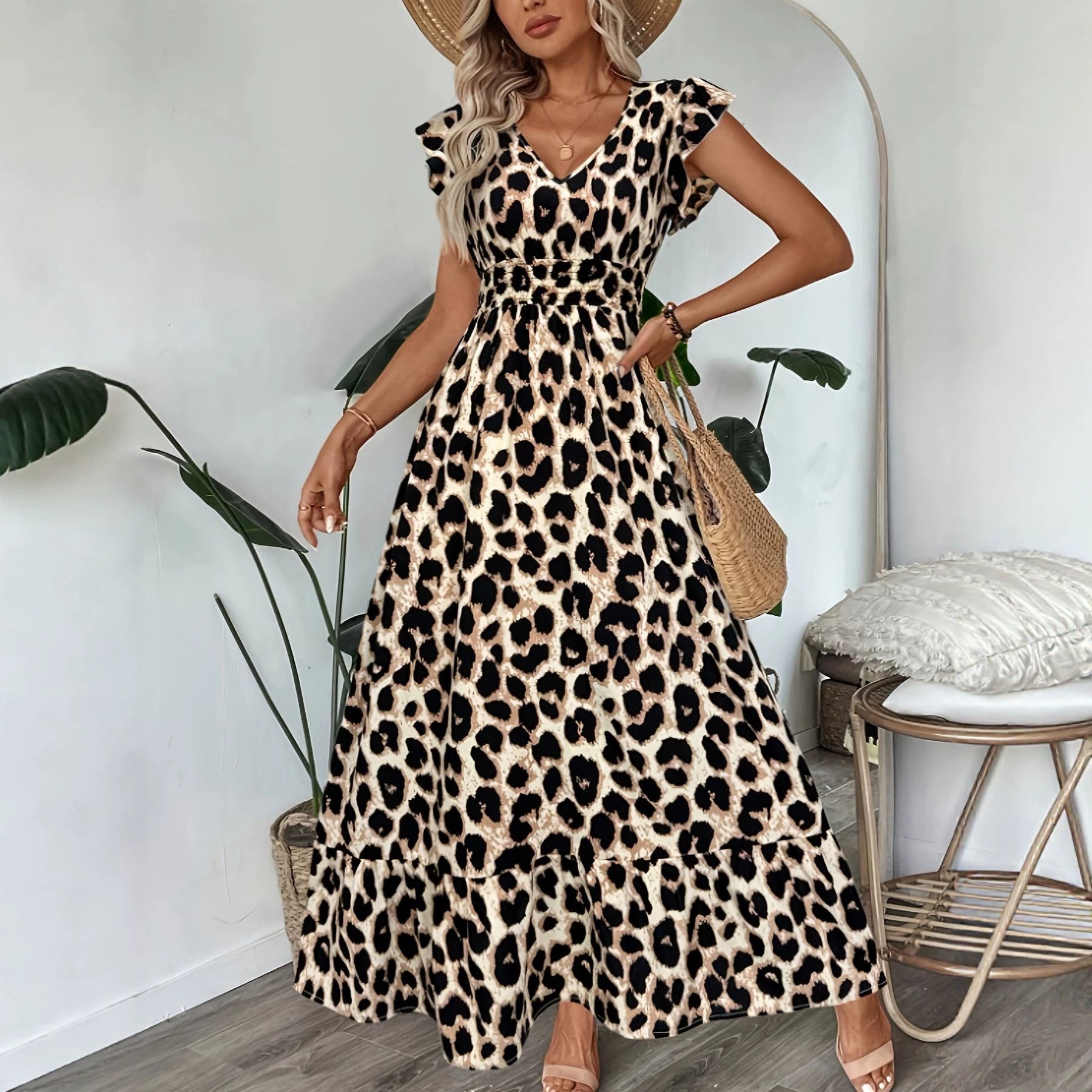 Türkises Kleid mit Zitronenmuster