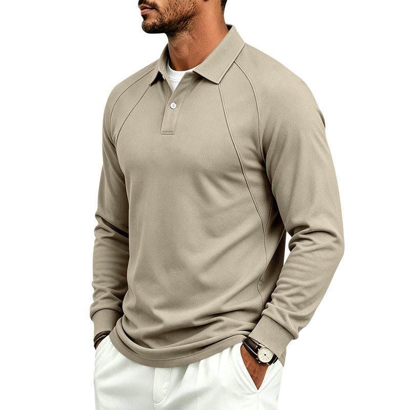 Herren Langarm-Polo-Shirt mit Knopfleiste