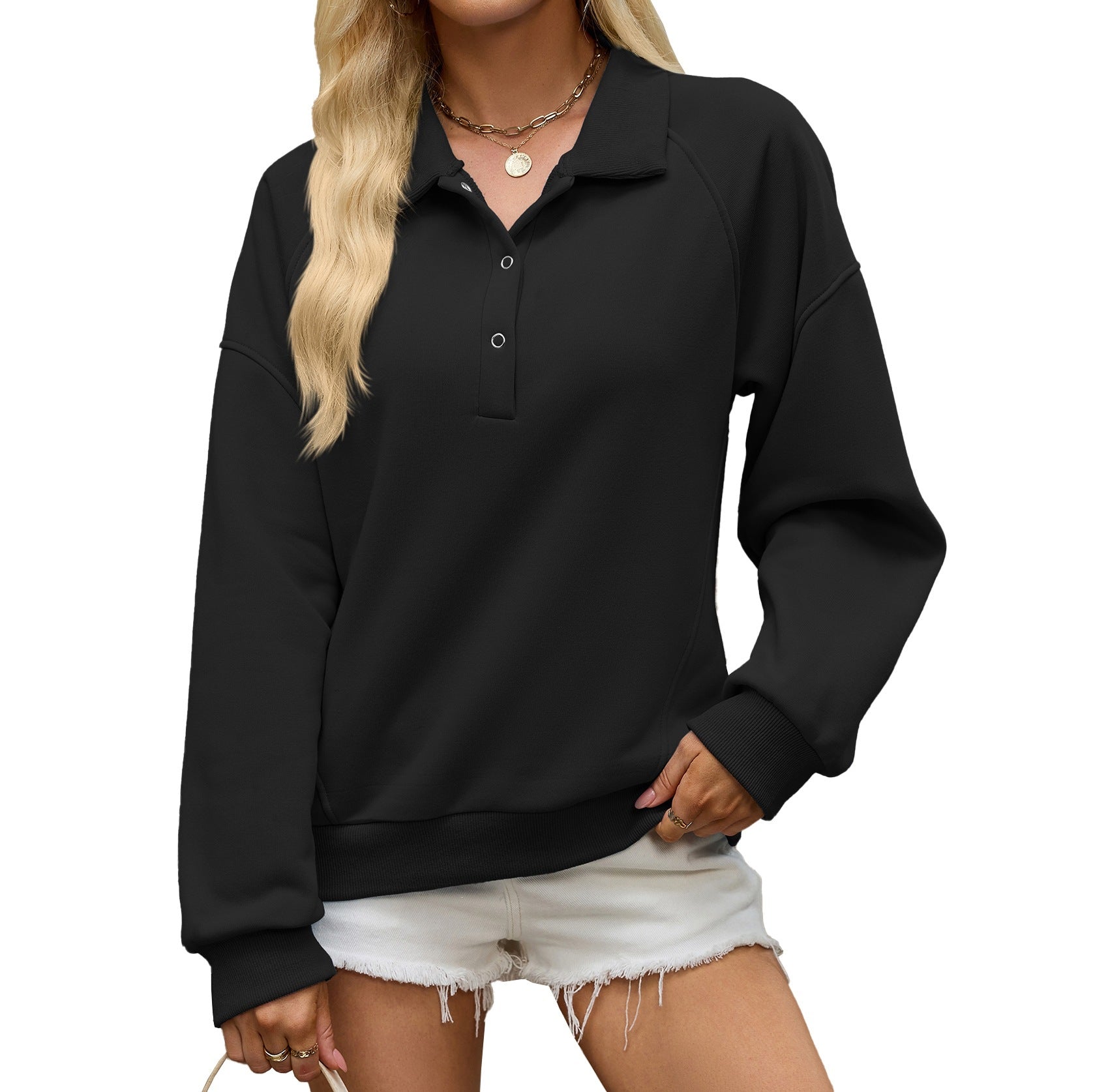 Fleece-Sweatshirt mit Reverskragen für Damen