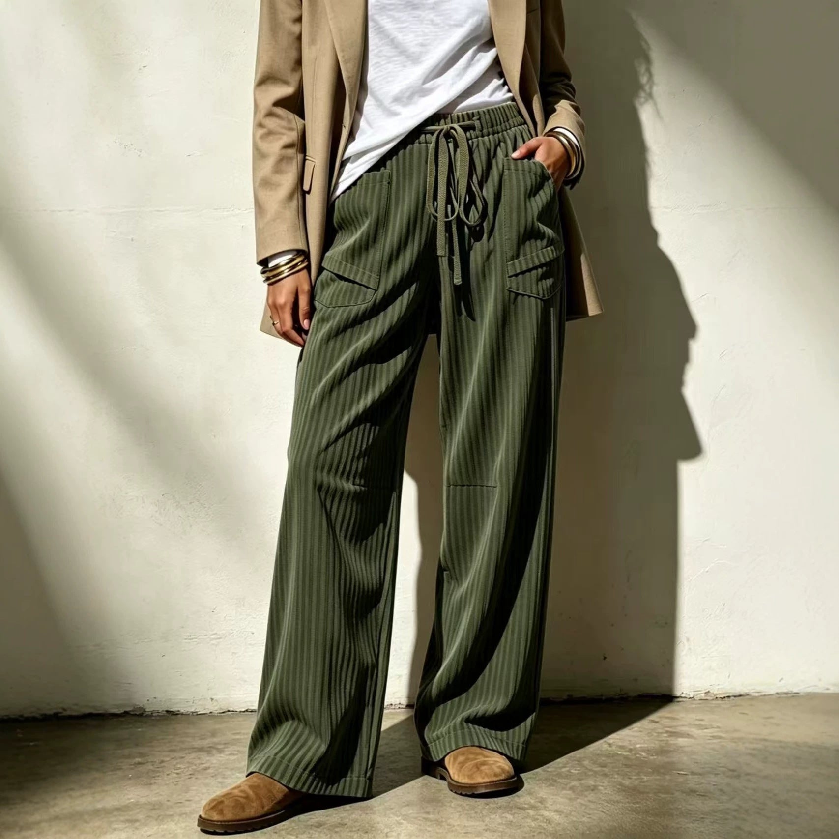 Loose-Fit Wide Leg Hose mit Kordelzug