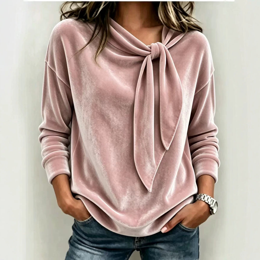 Damen Velourspulli mit Schleife