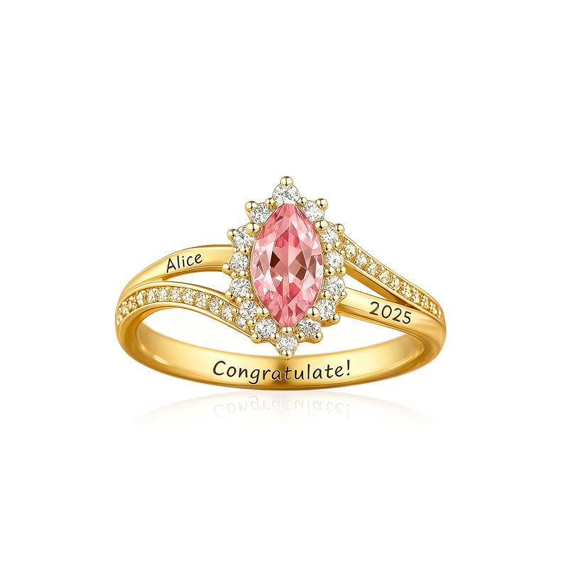 Personalisierter Geburtsstein-Ring mit Gravur