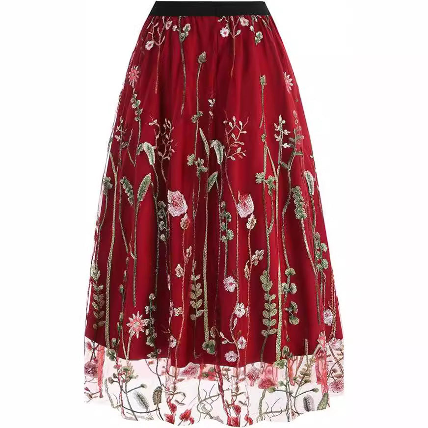 Damen-A-Linie Tüllrock Blumenmuster